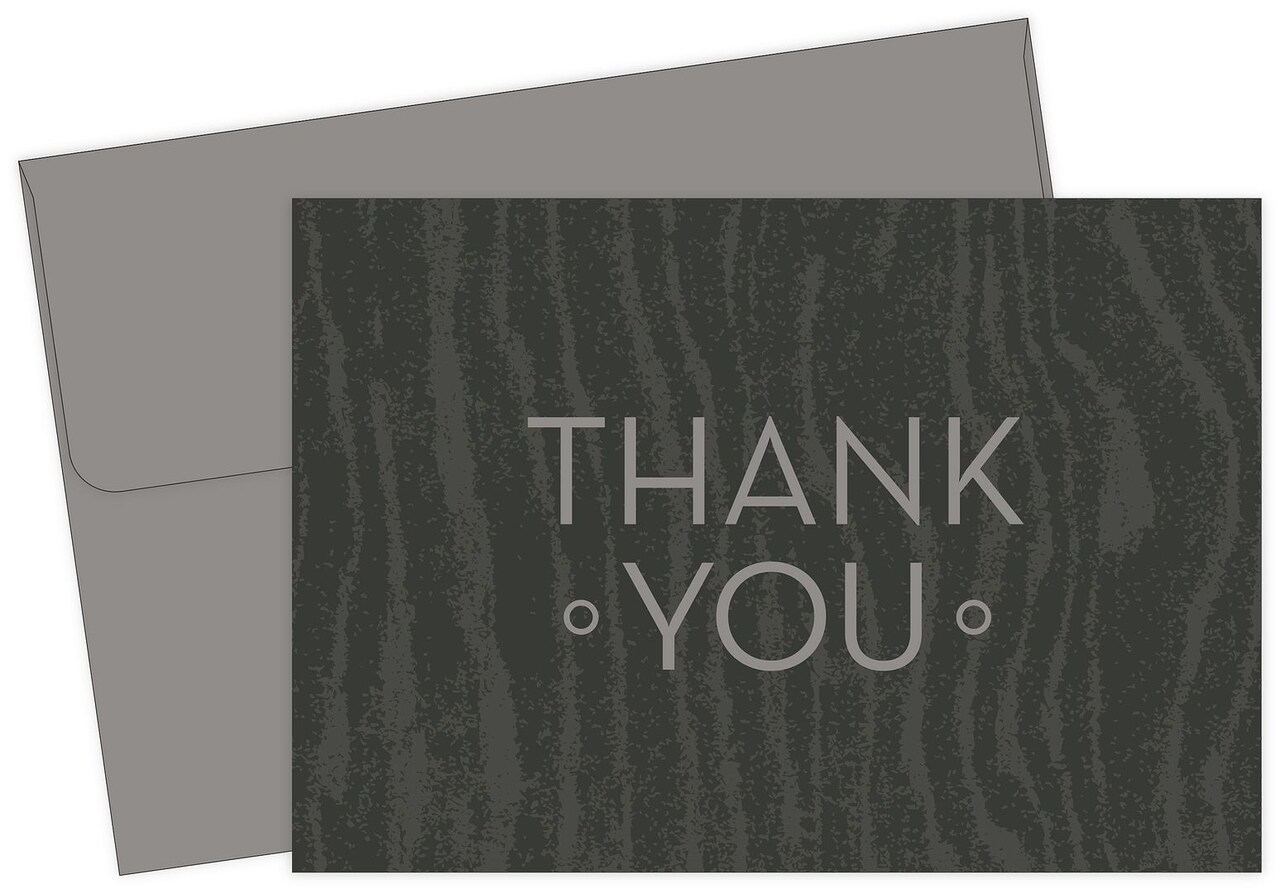 Great Papers! Thank You Note Card and Grey Envelope, Grey Woodgrain, 4.75" x 3.375"(folded), 10 count